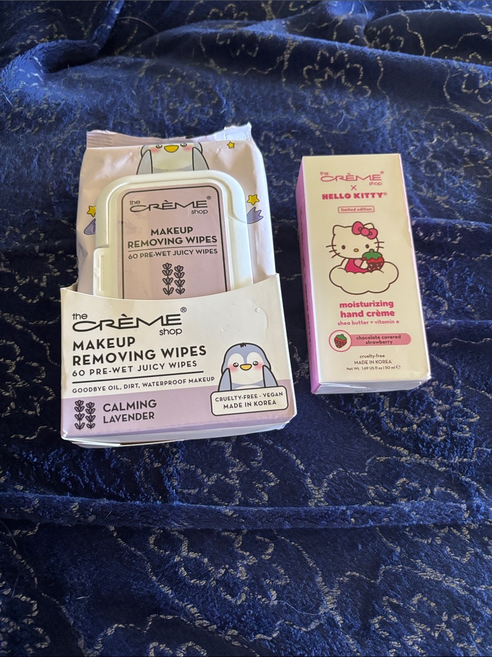 The Creme Shop makeup removing wipes and hand creme. Brand new